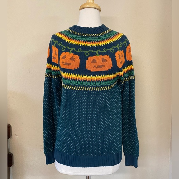 ModCloth Halloween Spooky Pumpkin Patterned Sweater Jack-o'-lantern - Picture 1 of 4